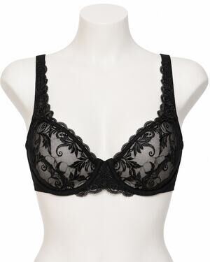 Soma Sensuous Lace Unlined Underwire Bra 36D Black Floral Mesh Sheer Lingerie